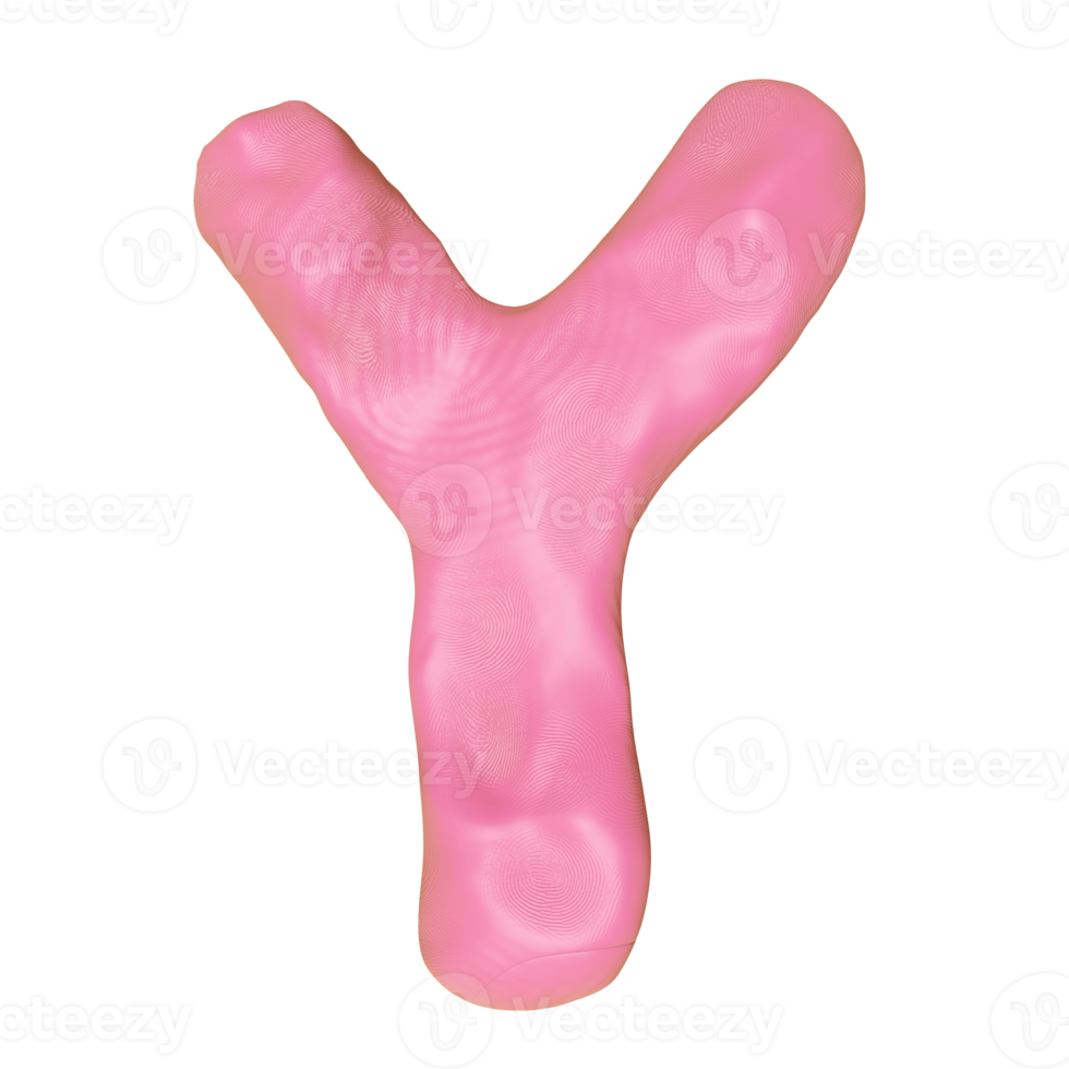 Y letter logo design from plasticine isolated. pink Y clay toy icon template elements concept, 3d illustration render png