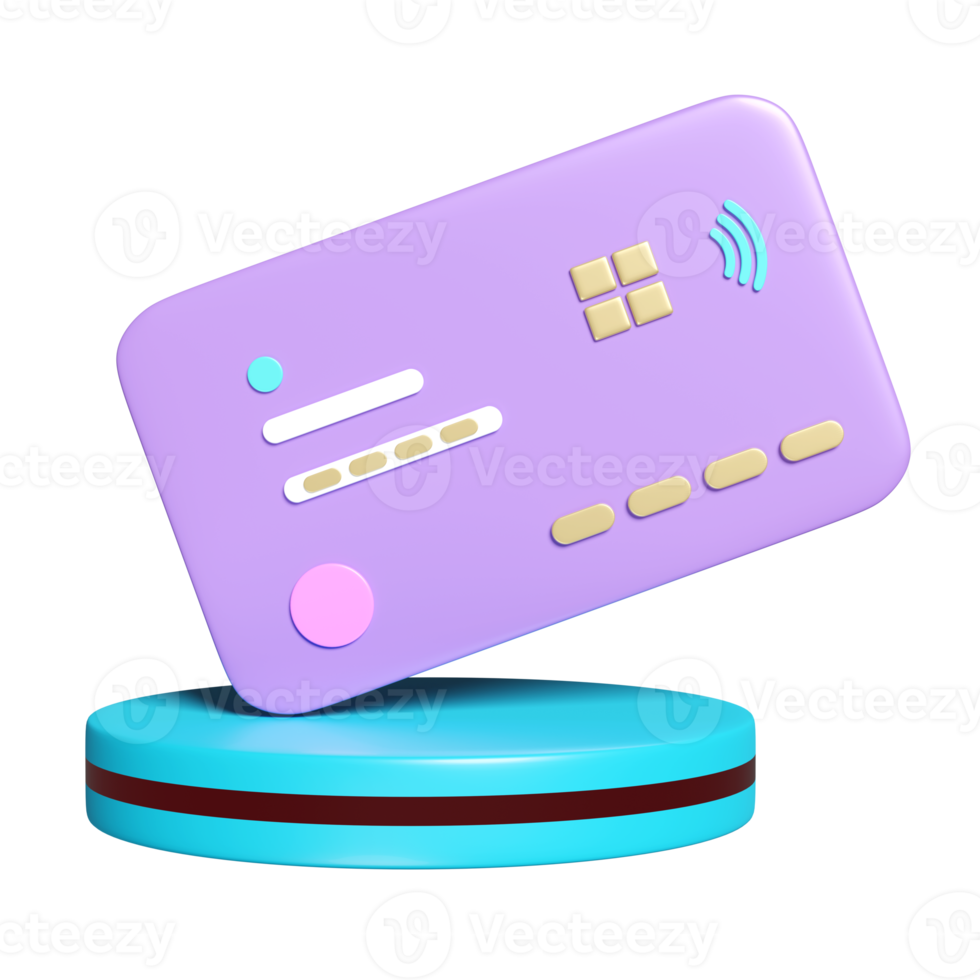 3d credit card with stage podium isolated. saving money wealth business, cashback money refund concept, 3d render illustration, png