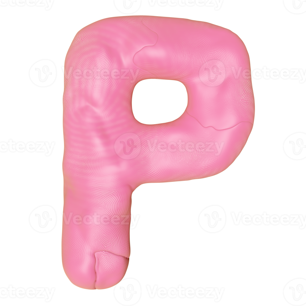 P letter logo design from plasticine isolated. pink P clay toy icon template elements concept, 3d illustration render png