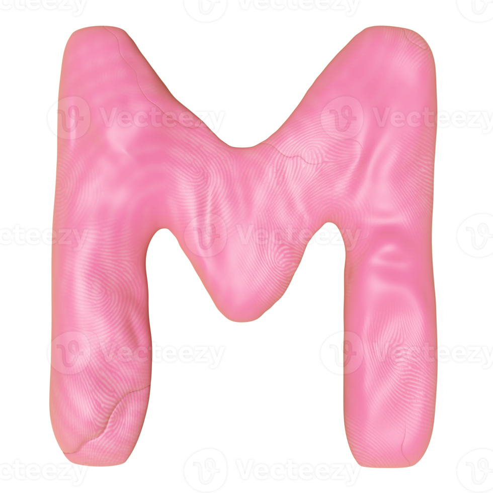 M letter logo design from plasticine isolated. pink M clay toy icon template elements concept, 3d illustration render png