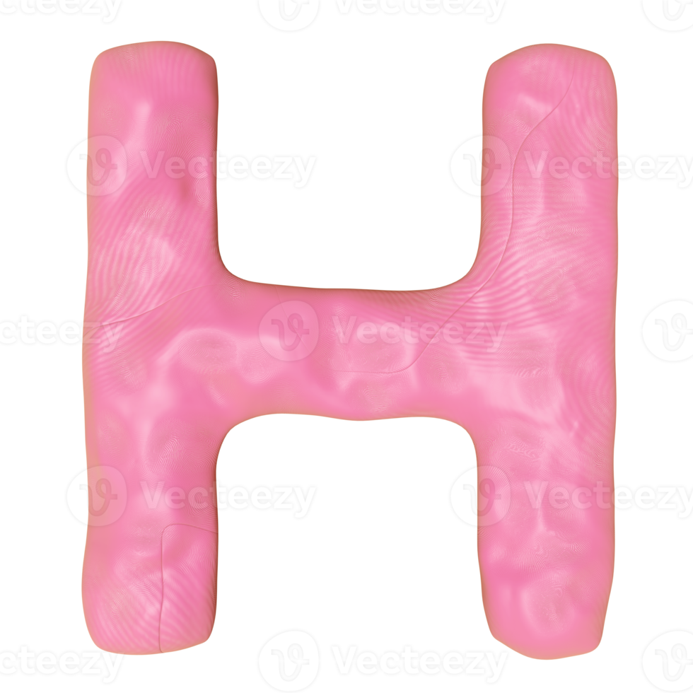 H letter logo design from plasticine isolated. pink H clay toy icon template elements concept, 3d illustration render png