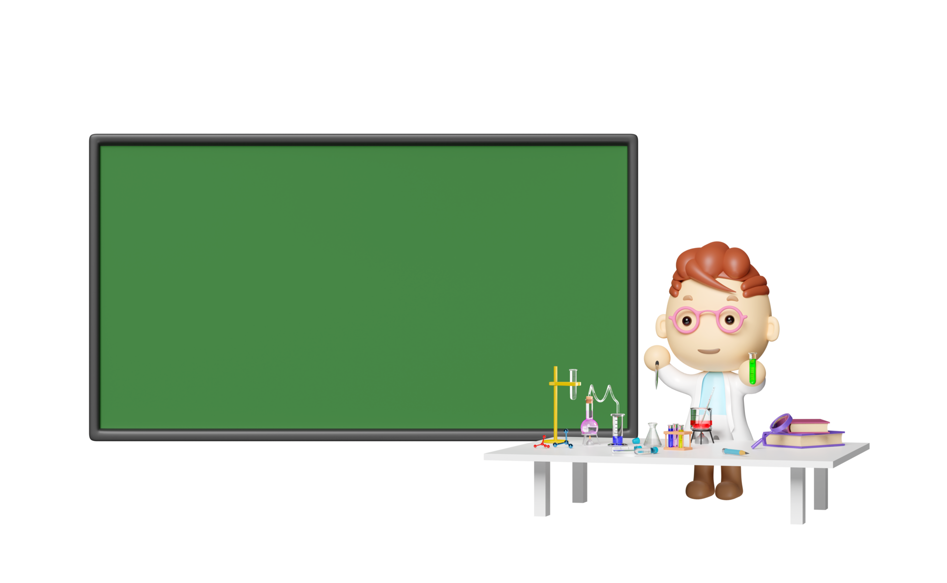 Free 3d green blackboard with cartoon boy, beaker, test tube, science  experiment kit, space isolated. room online innovative education concept,  3d render illustration 17060759 PNG with Transparent Background