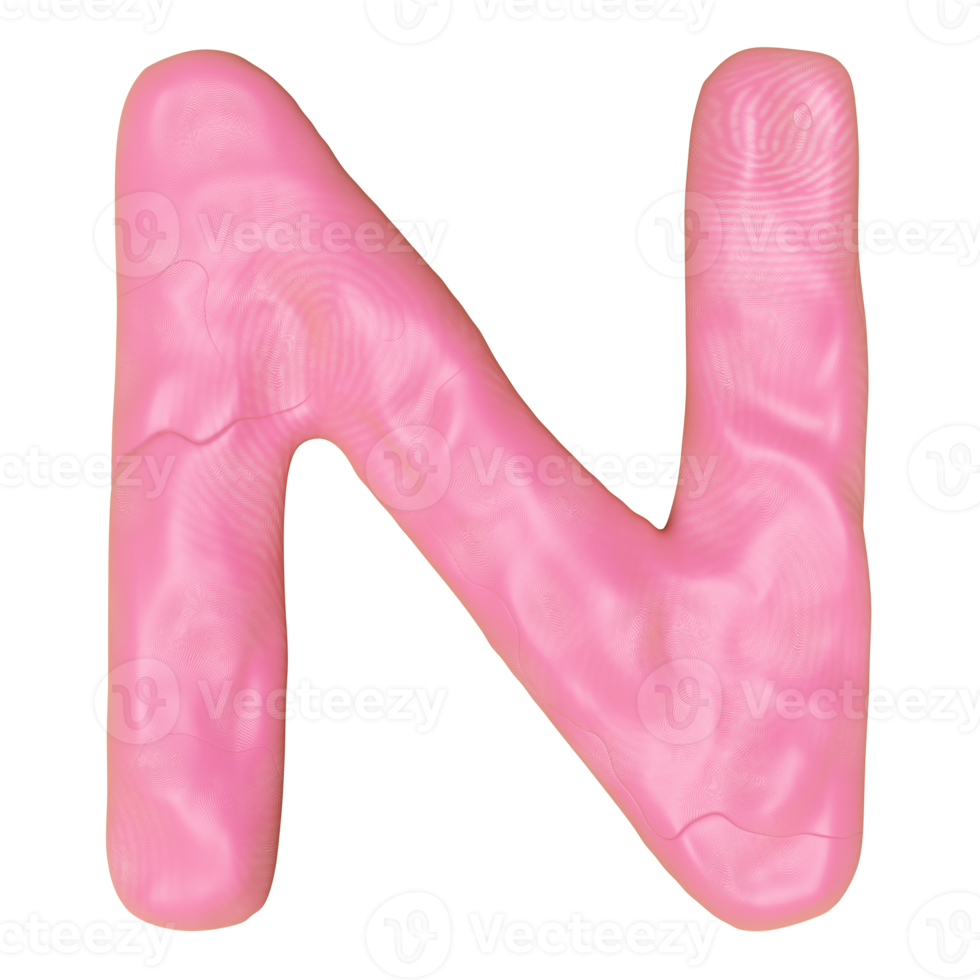 n brief logo ontwerp van plasticine geïsoleerd. roze n klei speelgoed- icoon sjabloon elementen concept, 3d illustratie geven png