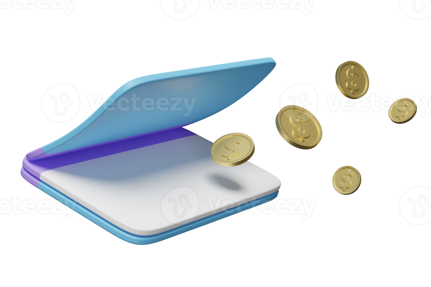 3d Bank konto öppen bok, motbok med pengar dollar mynt isolerat. sparande pengar, finansiell företag, bank betalning, minimal begrepp, 3d framställa illustration png