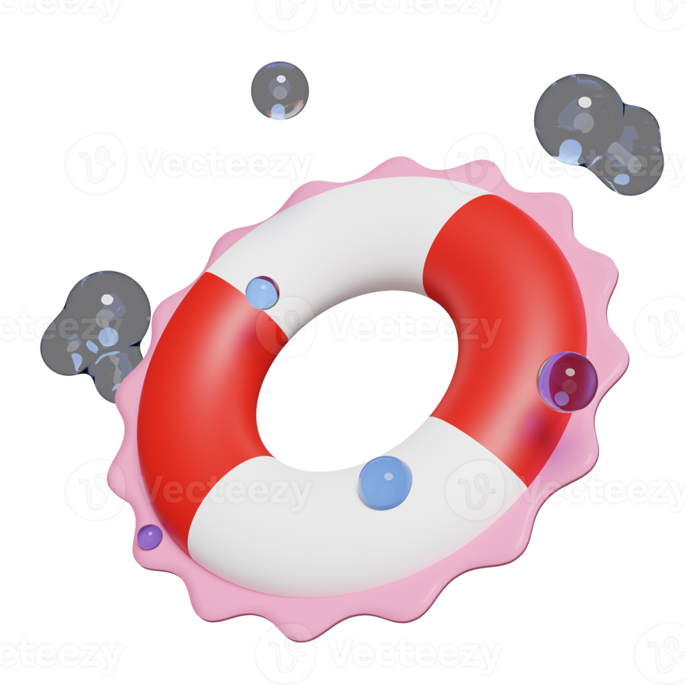 3d red white lifebuoy for water safety, water splash isolated. summer travel concept, 3d render illustration png