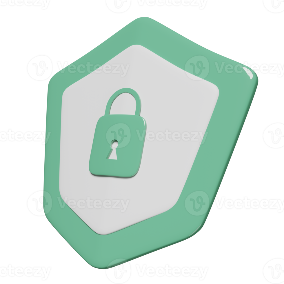 3d shield with lock, padlock, key icon isolated. Internet security or privacy protection or ransomware protect concept, 3d render illustration png