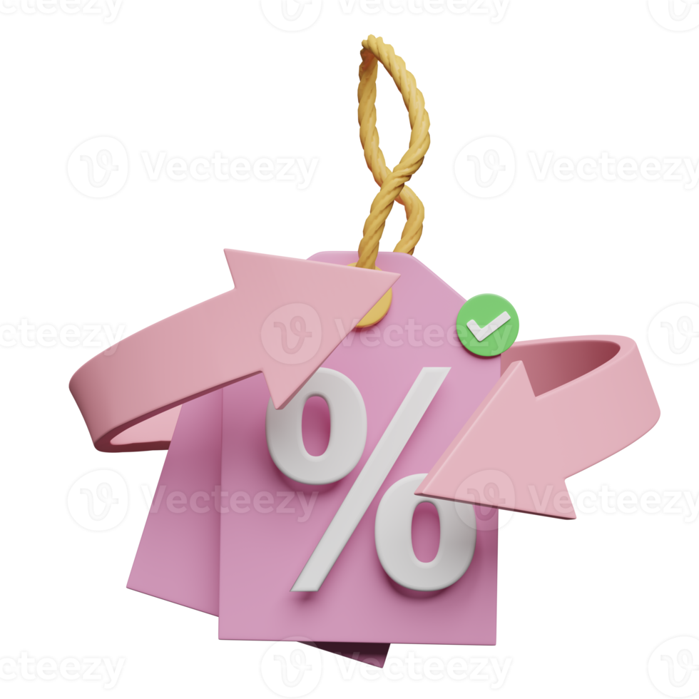 3d discount sales icon for shopping online with price tags coupon, transfer arrows isolated. marketing promotion bonuses, cashback money refund concept, 3d render illustration png
