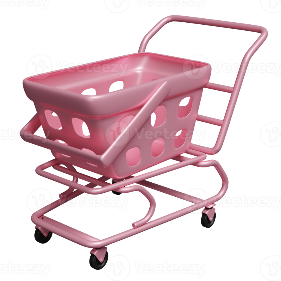 3d handla vagn, rosa korg med tömma isolerat. minimal begrepp 3d framställa illustration png