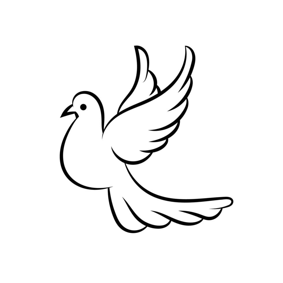 Line art dove. Flying pigeon logo drawing. Black and white vector ...