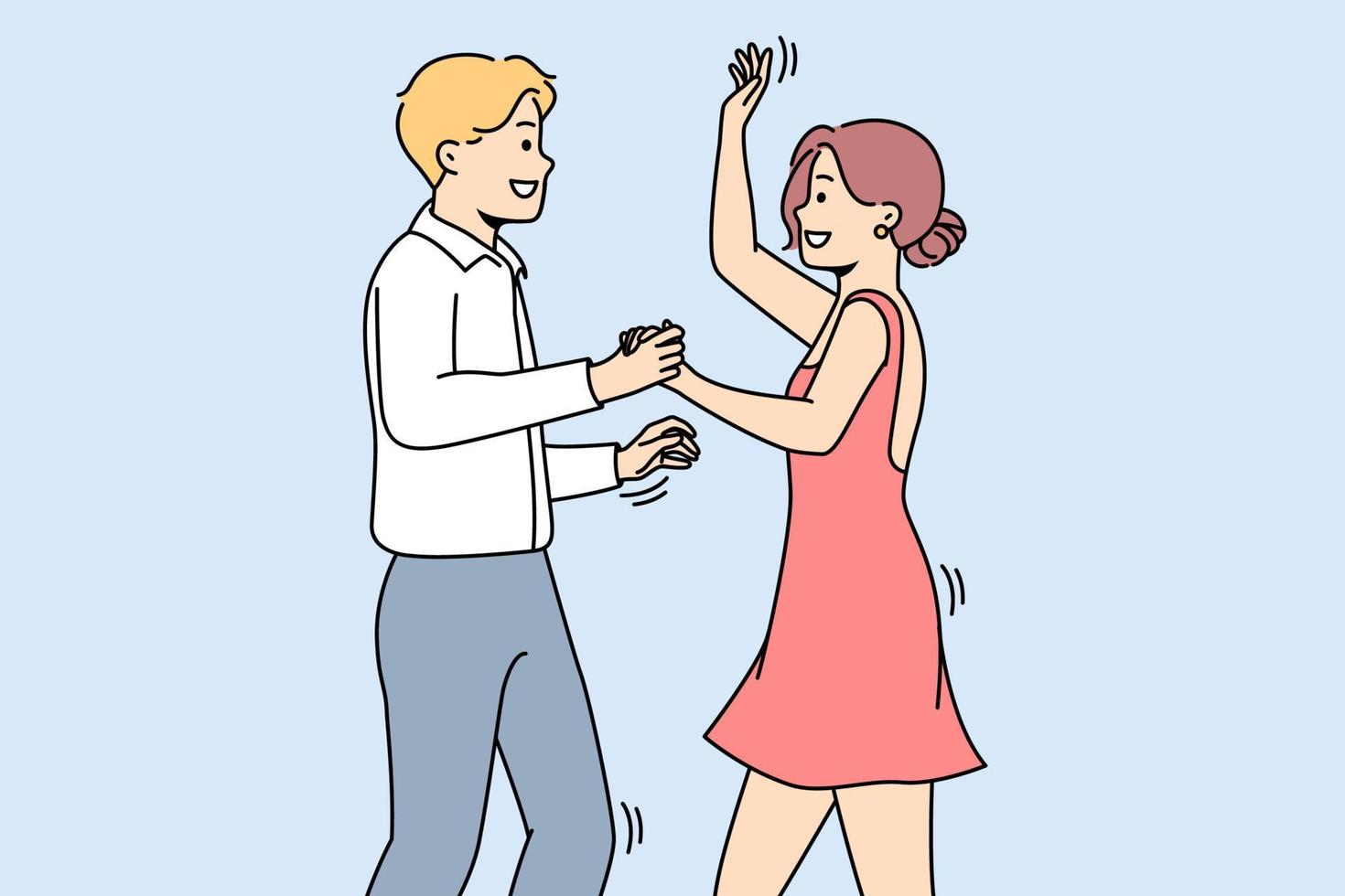 hombre y mujer sonrientes bailando juntos divirtiéndose. pareja feliz actúa en la competencia de baile. afición y ocupación. ilustración vectorial vector