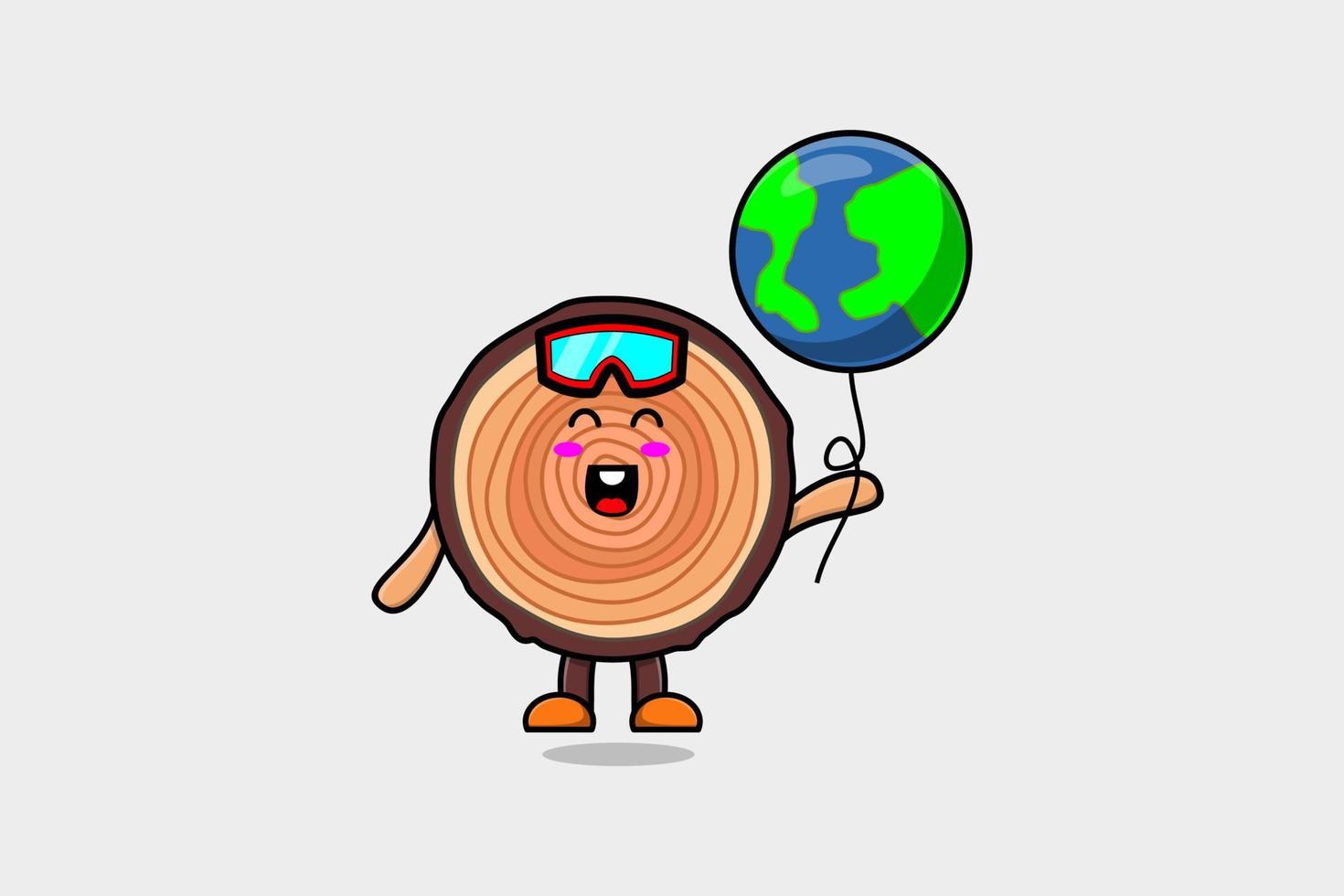 Cute cartoon Wood trunk floating with earth vector