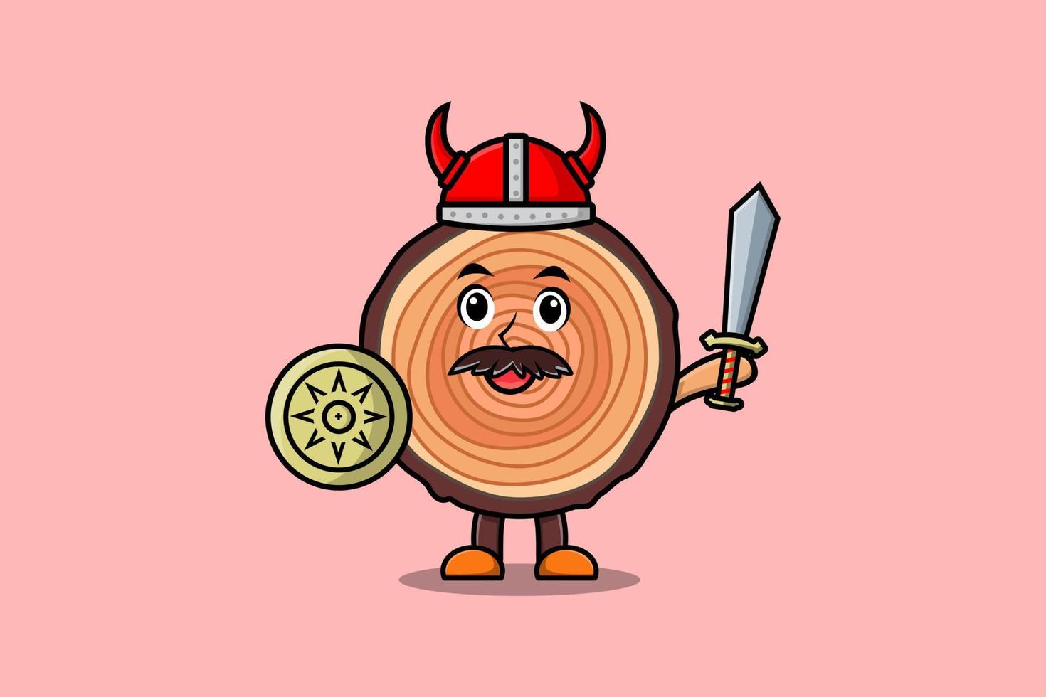 Cute cartoon Wood trunk viking pirate hold sword vector