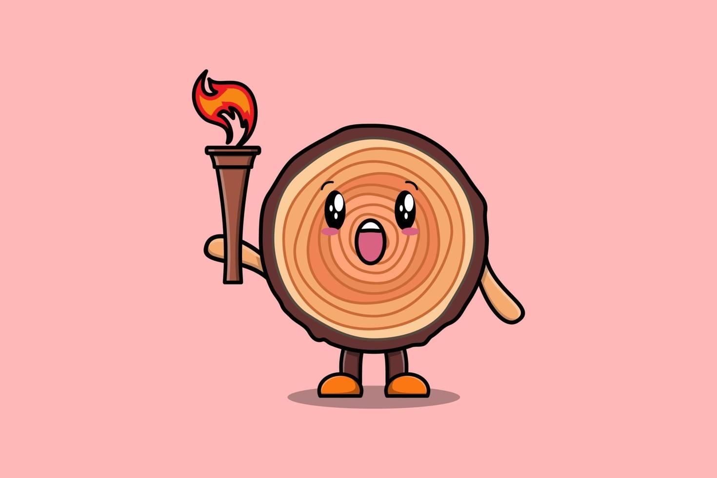 cute Wood trunk cartoon holding fire torch vector