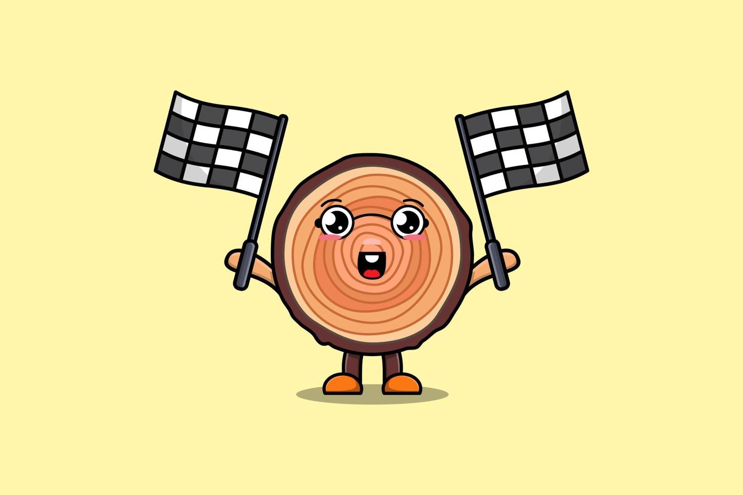 Illustration Wood trunk cartoon holding race flag vector