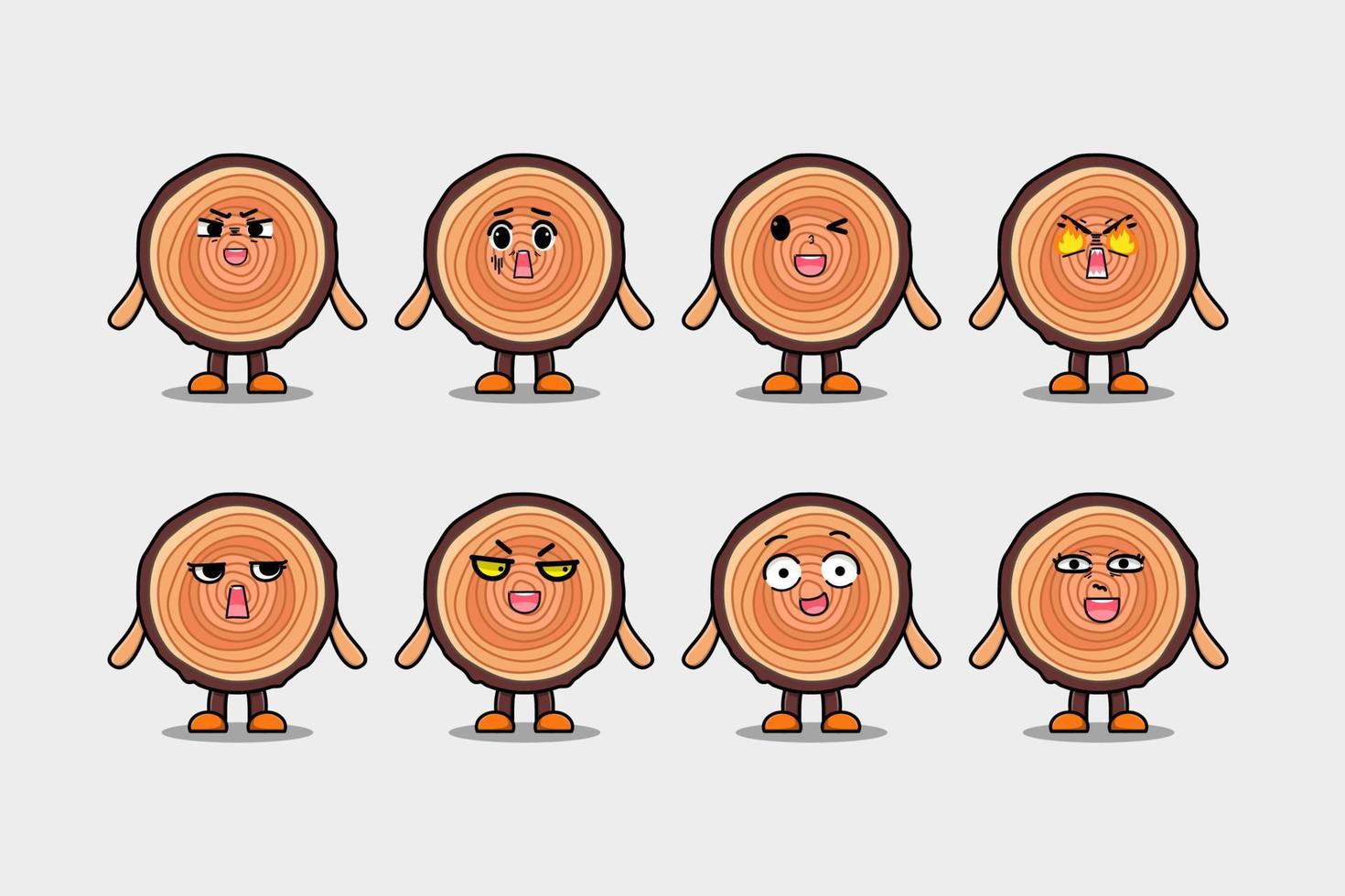 Set kawaii Wood trunk cartoon character expression vector