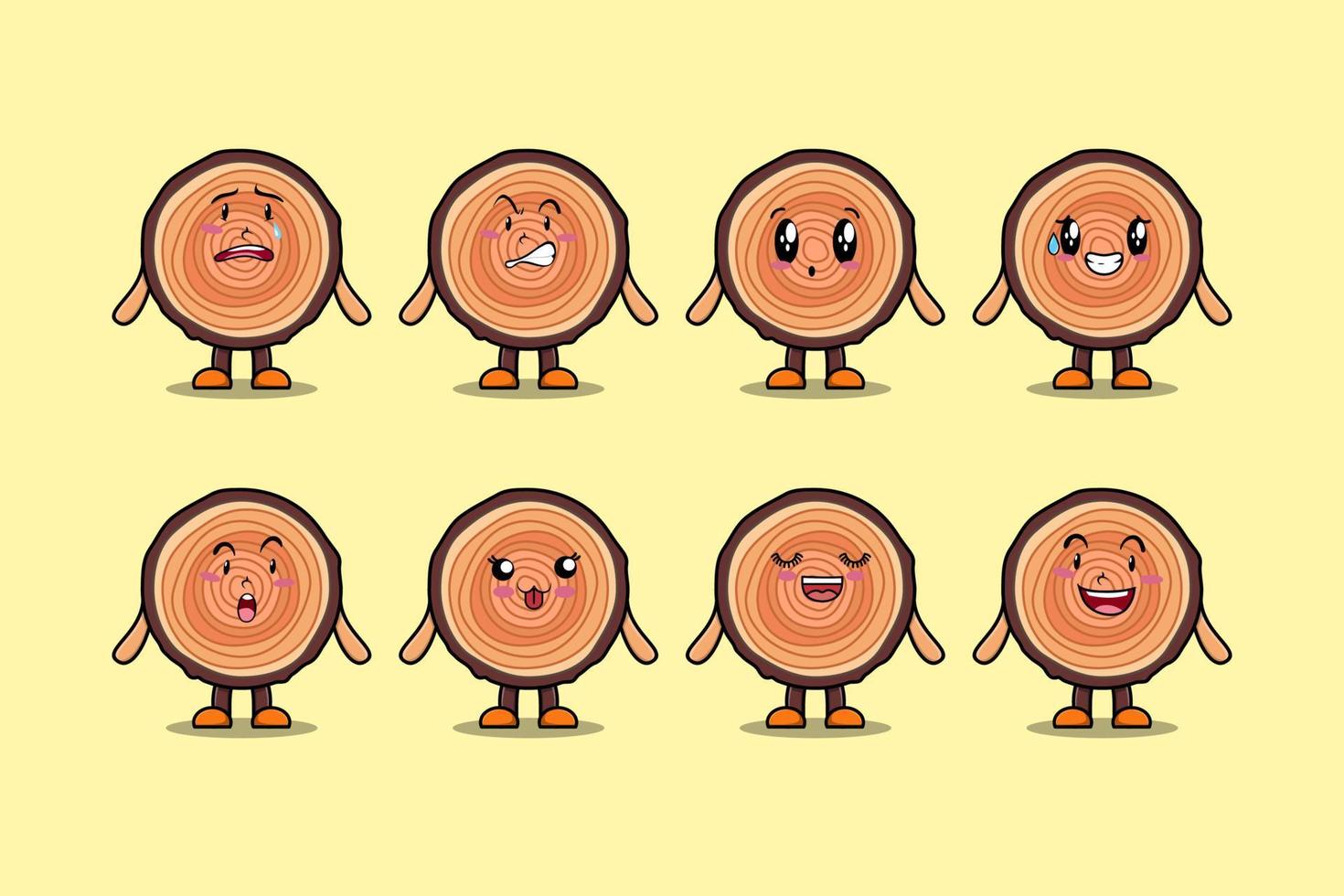 Set kawaii Wood trunk cartoon character expression vector