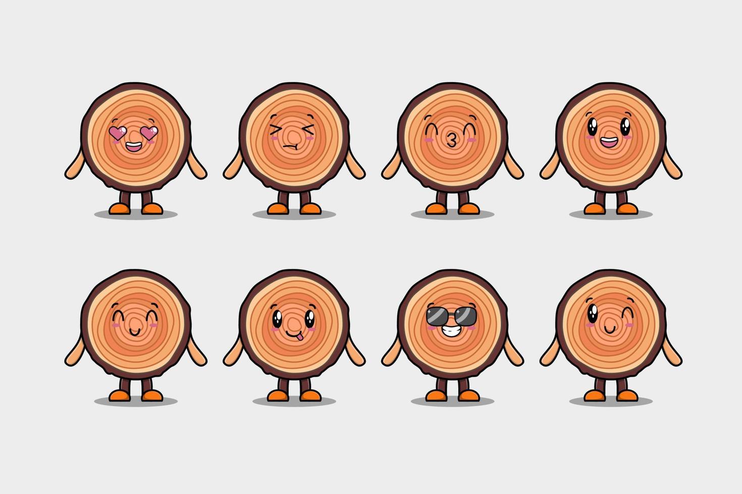 Set kawaii Wood trunk cartoon character expression vector