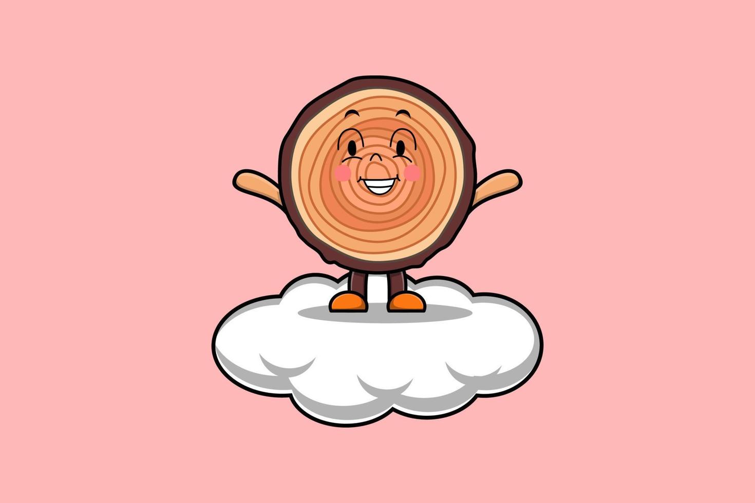 Cute cartoon Wood trunk character stand in cloud vector
