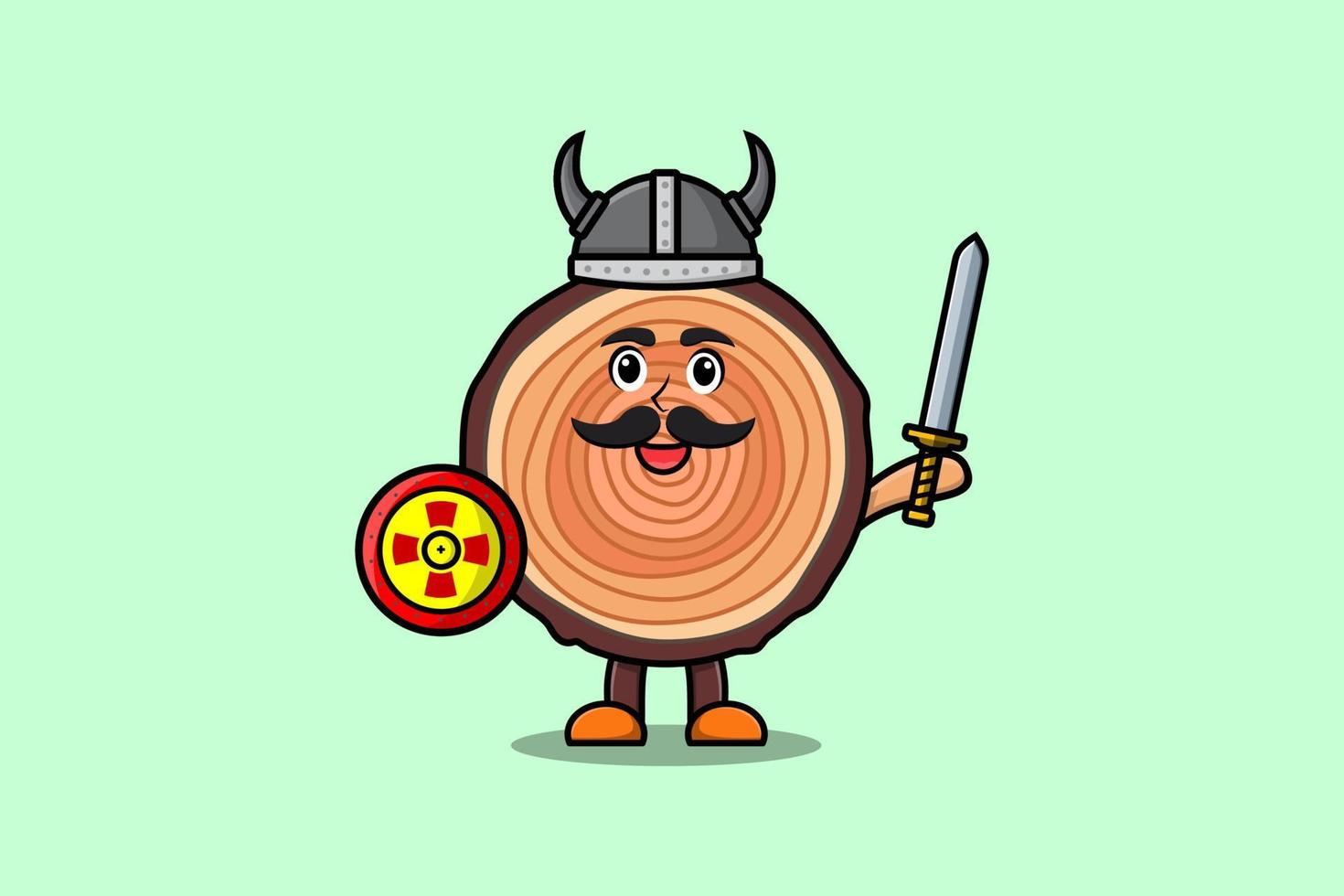 pirata vikingo del tronco de madera del personaje de dibujos animados lindo vector