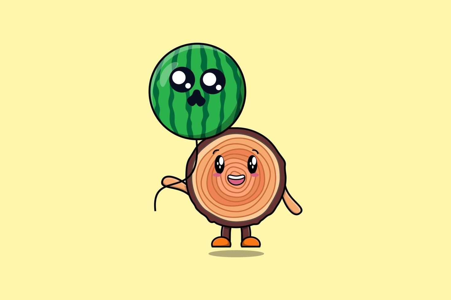 Cute cartoon Wood trunk floating with watermelon vector