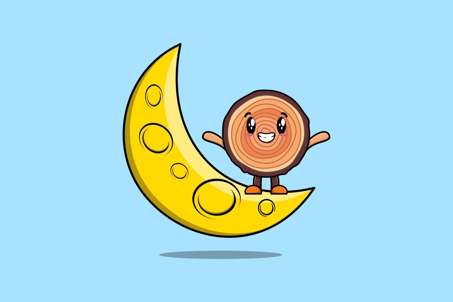 Cute cartoon Wood trunk standing on crescent moon vector