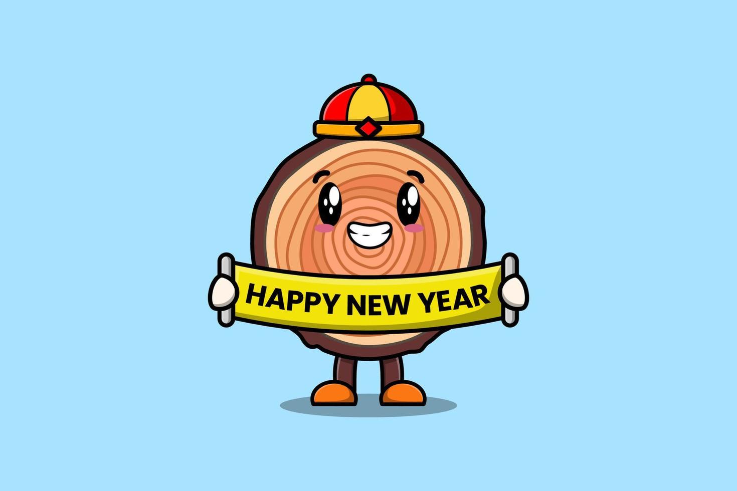 Cute cartoon Wood trunk chinese happy new year vector