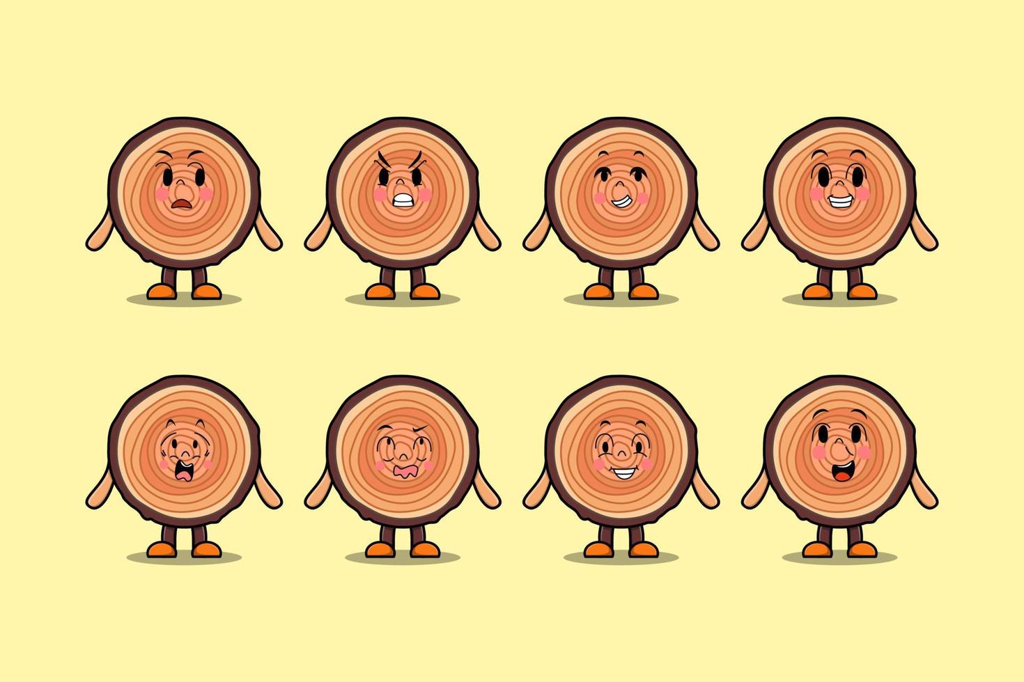 Set kawaii Wood trunk cartoon character expression vector