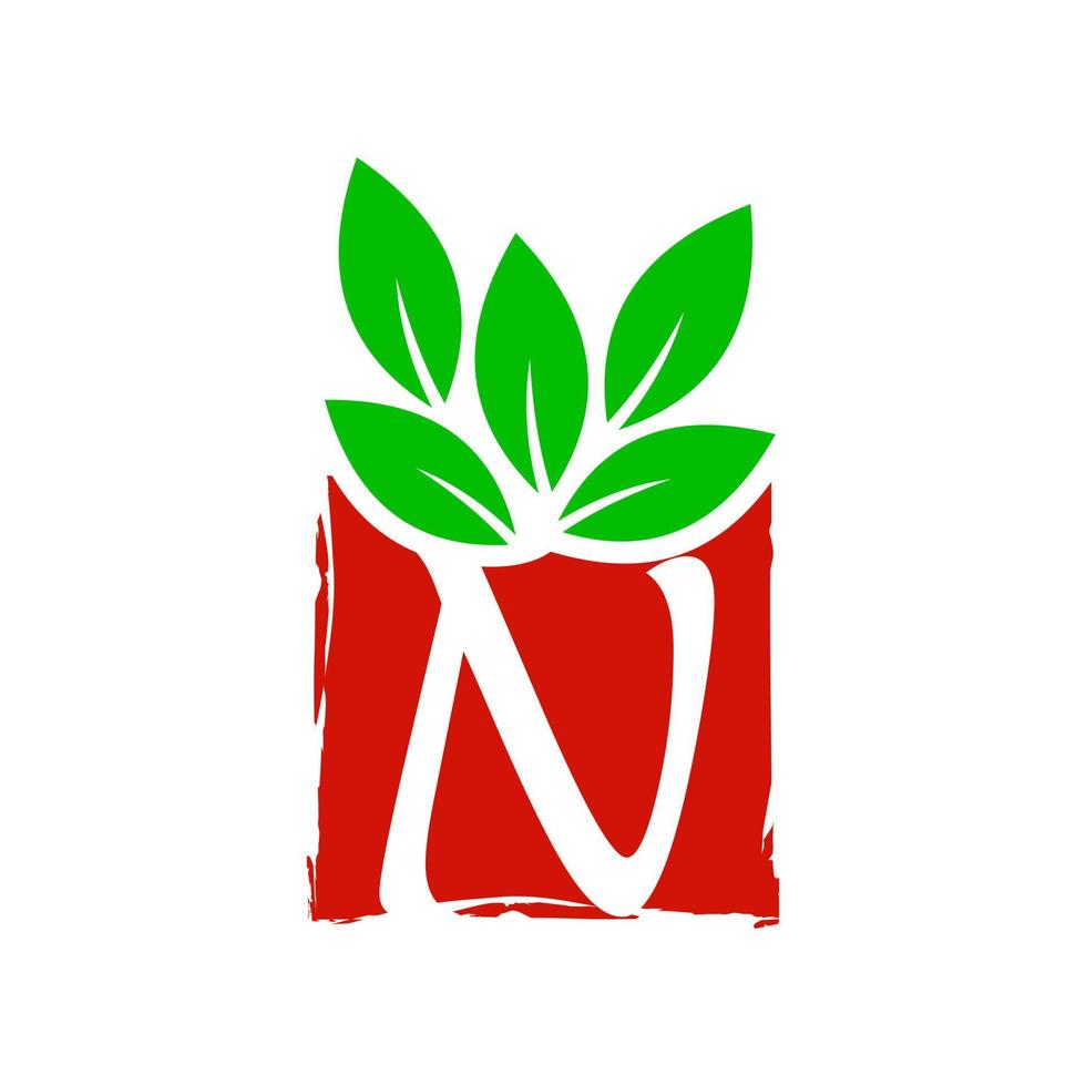 Initial N Leaf Box Logo vector