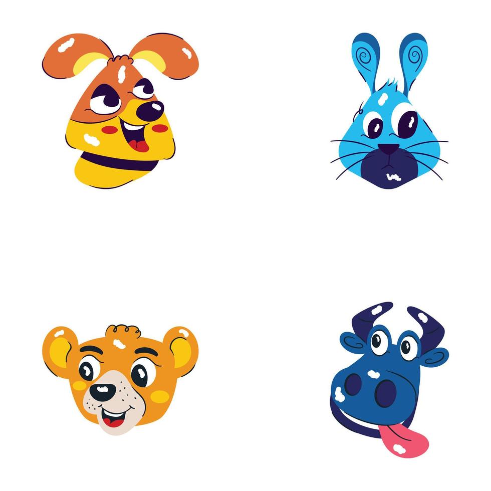 Pack of Cartoon Animals Flat Stickers vector