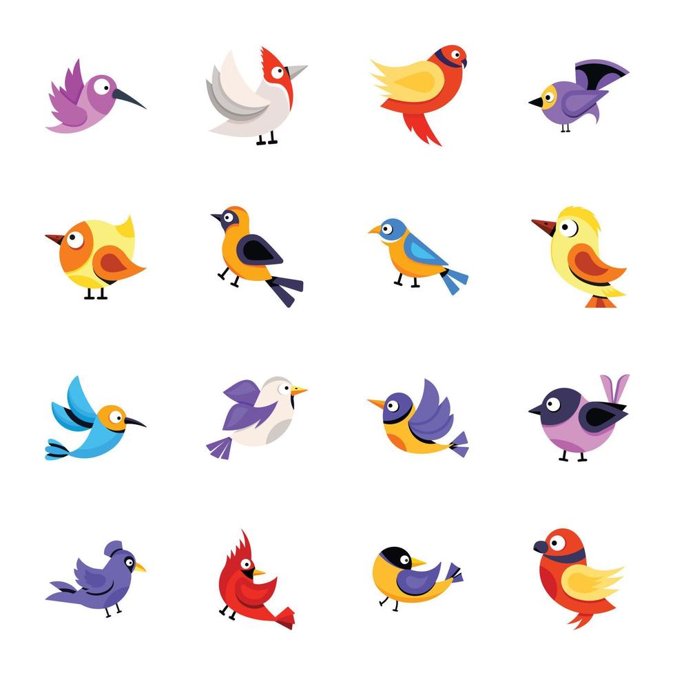 iconos planos dibujados a mano de especies de aves vector