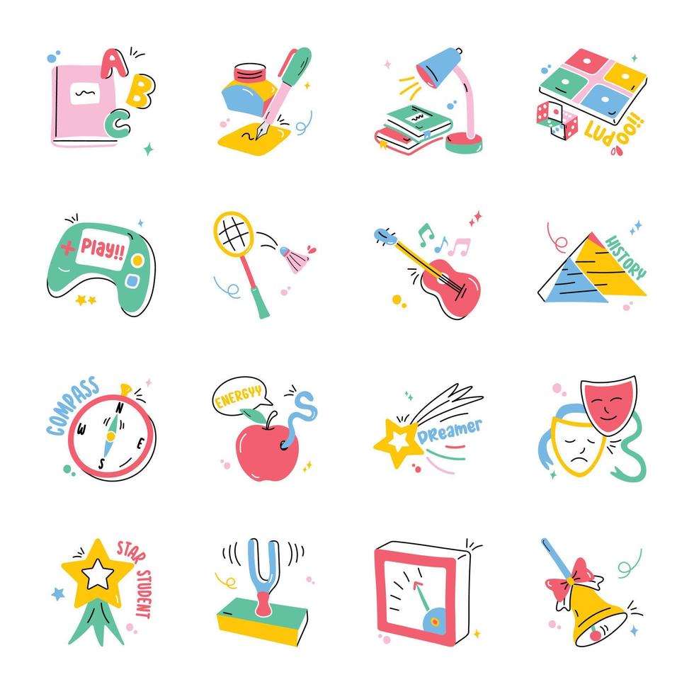 Pack of Learning Flat Stickers vector