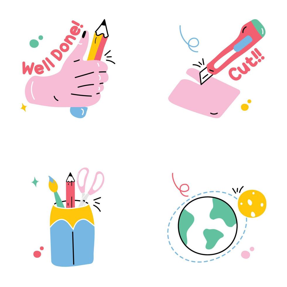 Set of Stationery Flat Stickers vector