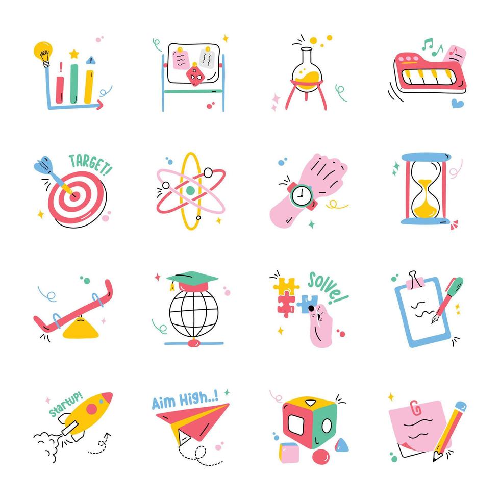 Pack of School Elements Flat Stickers vector