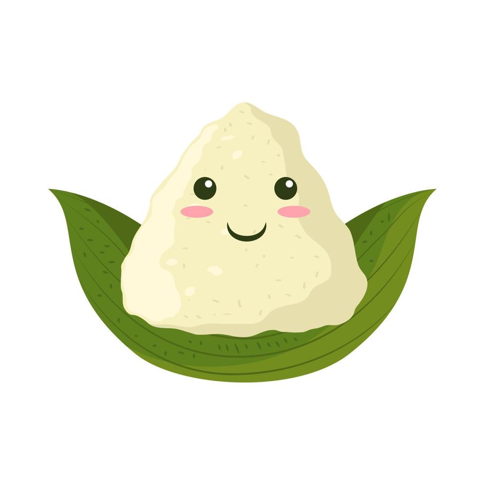 cute zongzi on bammboo leaf vector