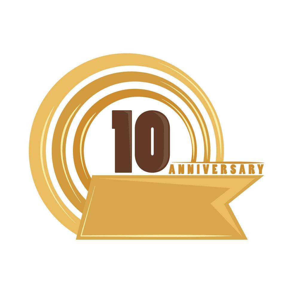 10 anniversary golden badge vector