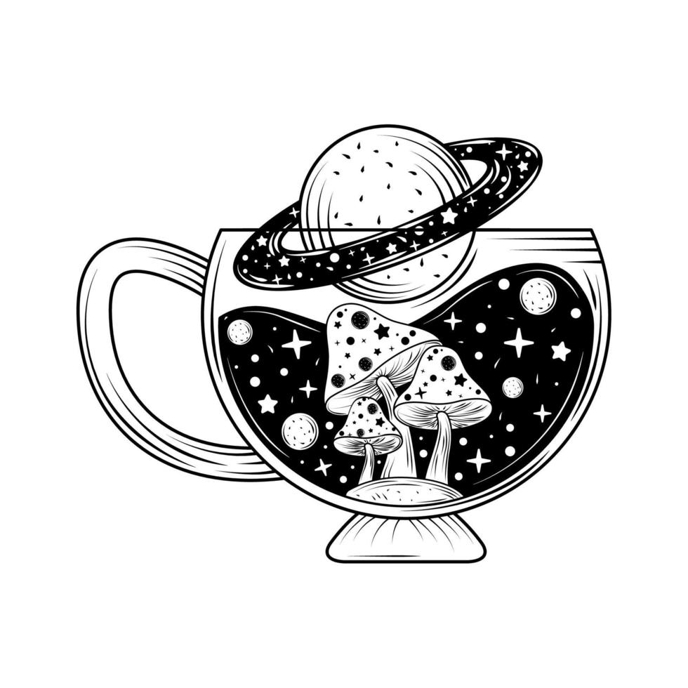 planet and mushrooms surreal astrology vector