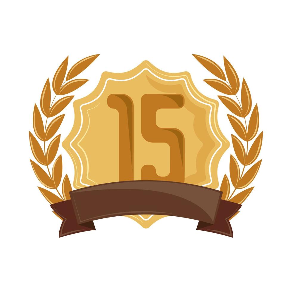 15 golden badge anniversary laurel vector