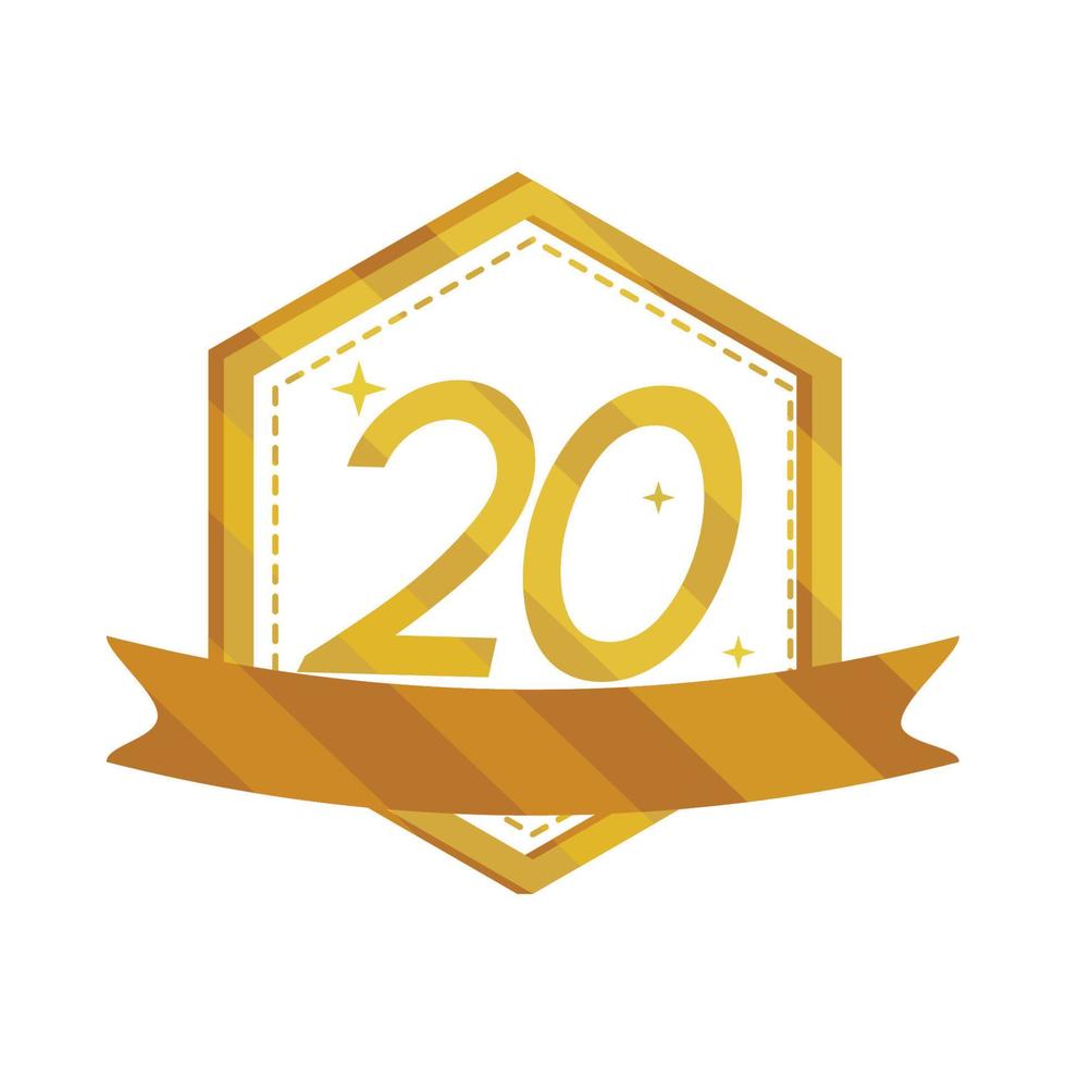 insignia de oro del 20 aniversario vector