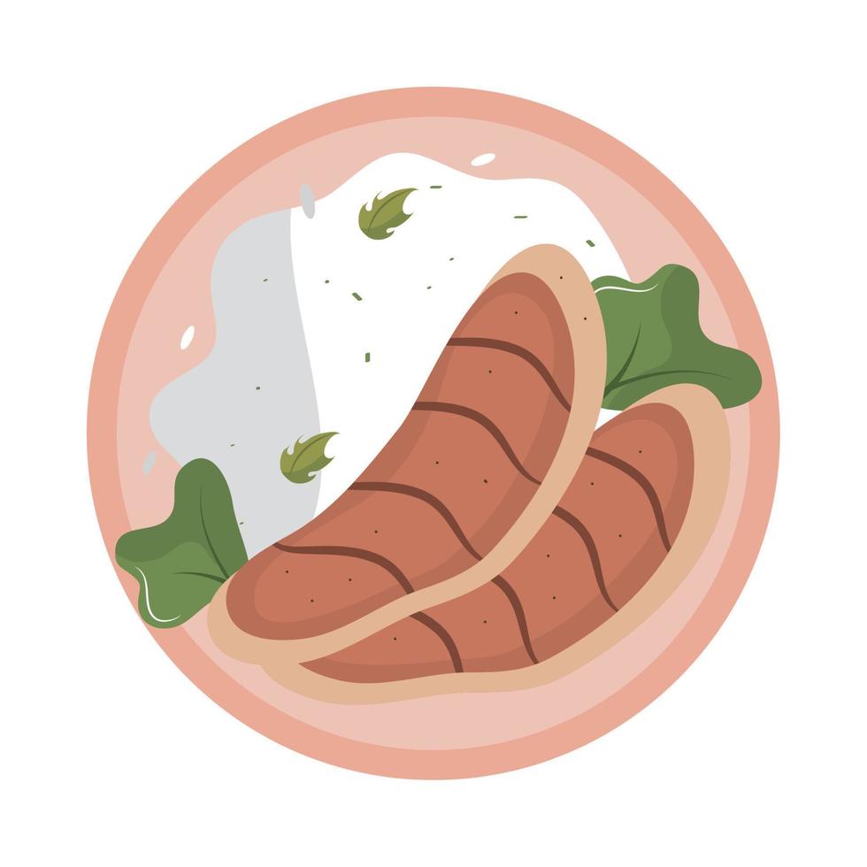 food plate with beef steak vector