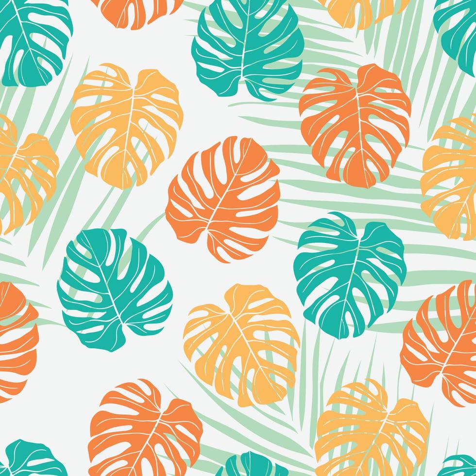 Beautifull tropical leaves branch  seamless pattern design. Tropical leaves, monstera leaf seamless floral pattern background. Trendy brazilian illustration. Spring summer design for fashion, prints vector