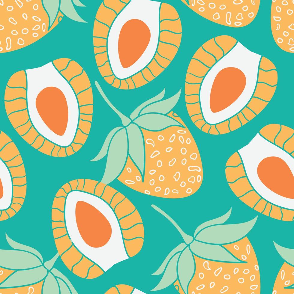 diseño de patrones sin fisuras de fresas. hermoso fondo de bayas tropicales. frutas tropicales y hojas de fondo transparente. bueno para estampados, papel de envolver, textiles y telas. vector