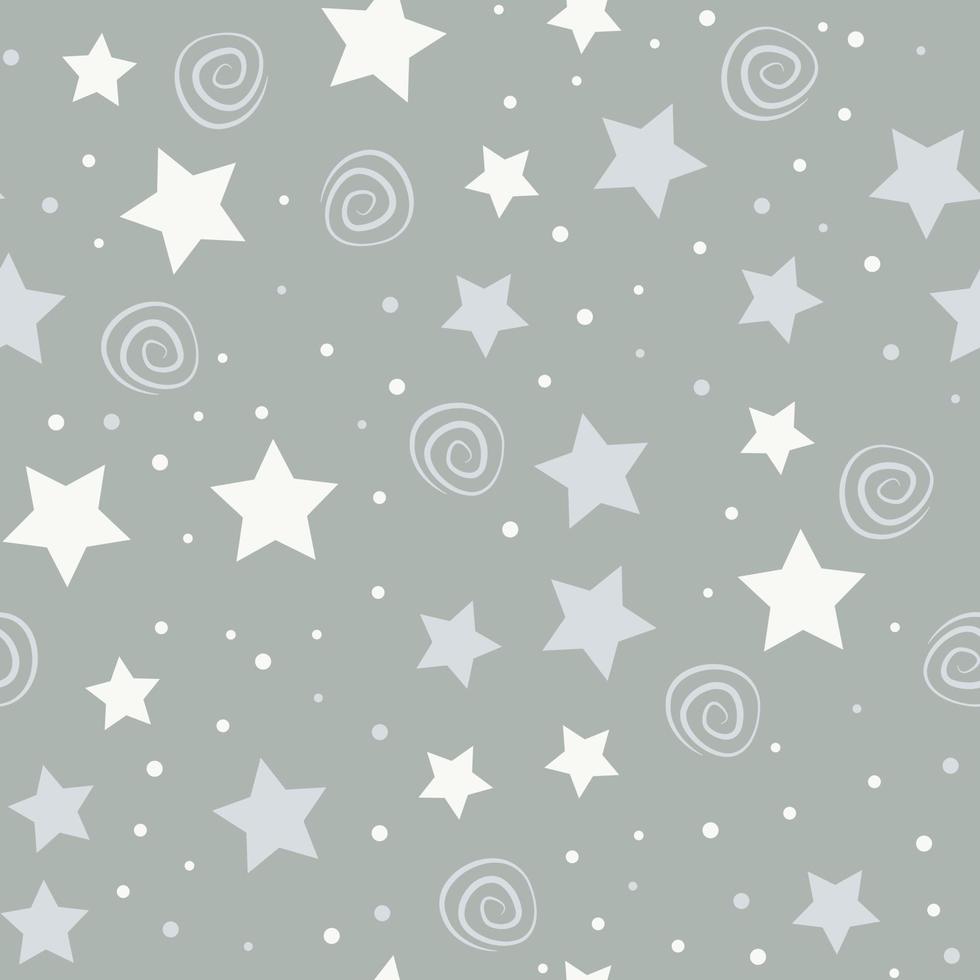 las estrellas mágicas repiten el diseño del patrón. fondo de cielo dibujado a mano. patrón de vacaciones para envolver papel, tela, papel de envolver, estampados y textiles. vector