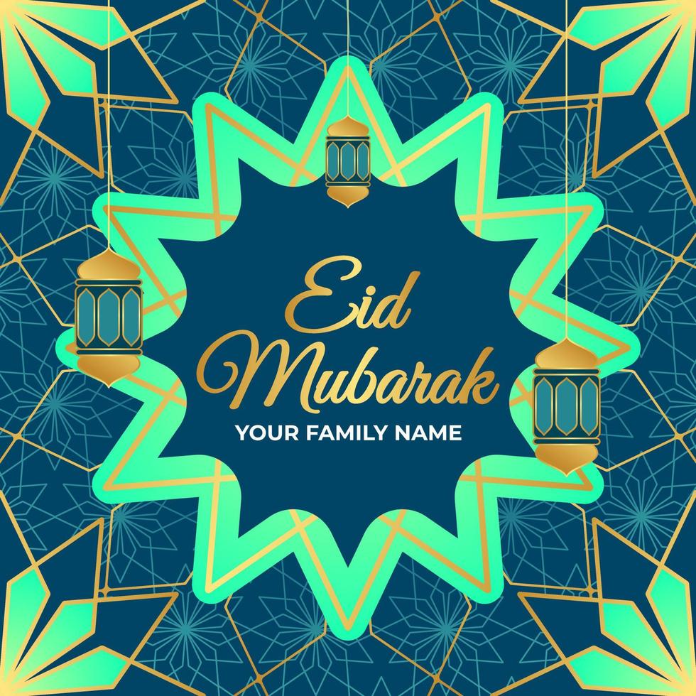 Hand drawn Happy Eid Mubarak with islamic ornament. perfect for greeting card or banner background. vector