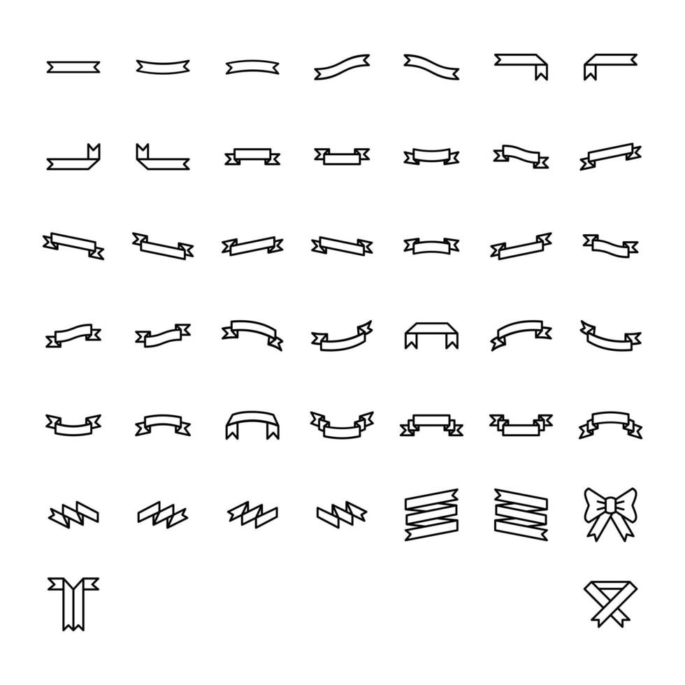 Ribbons black silhouette set. Glyph background banner. Simple ribbon blank template different shape. Decorative retro flag, tape for text, price tag, sale label. Isolated on white vector illustration