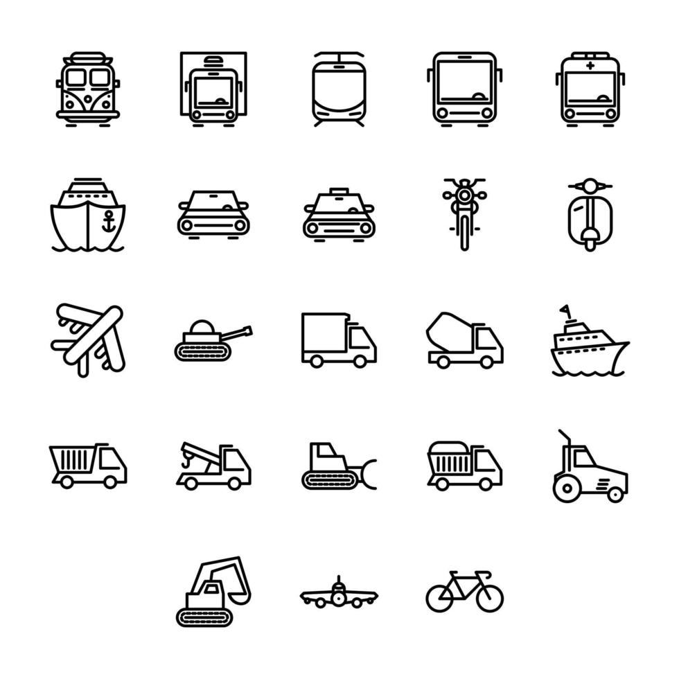 conjunto de iconos de línea delgada de transporte público vector