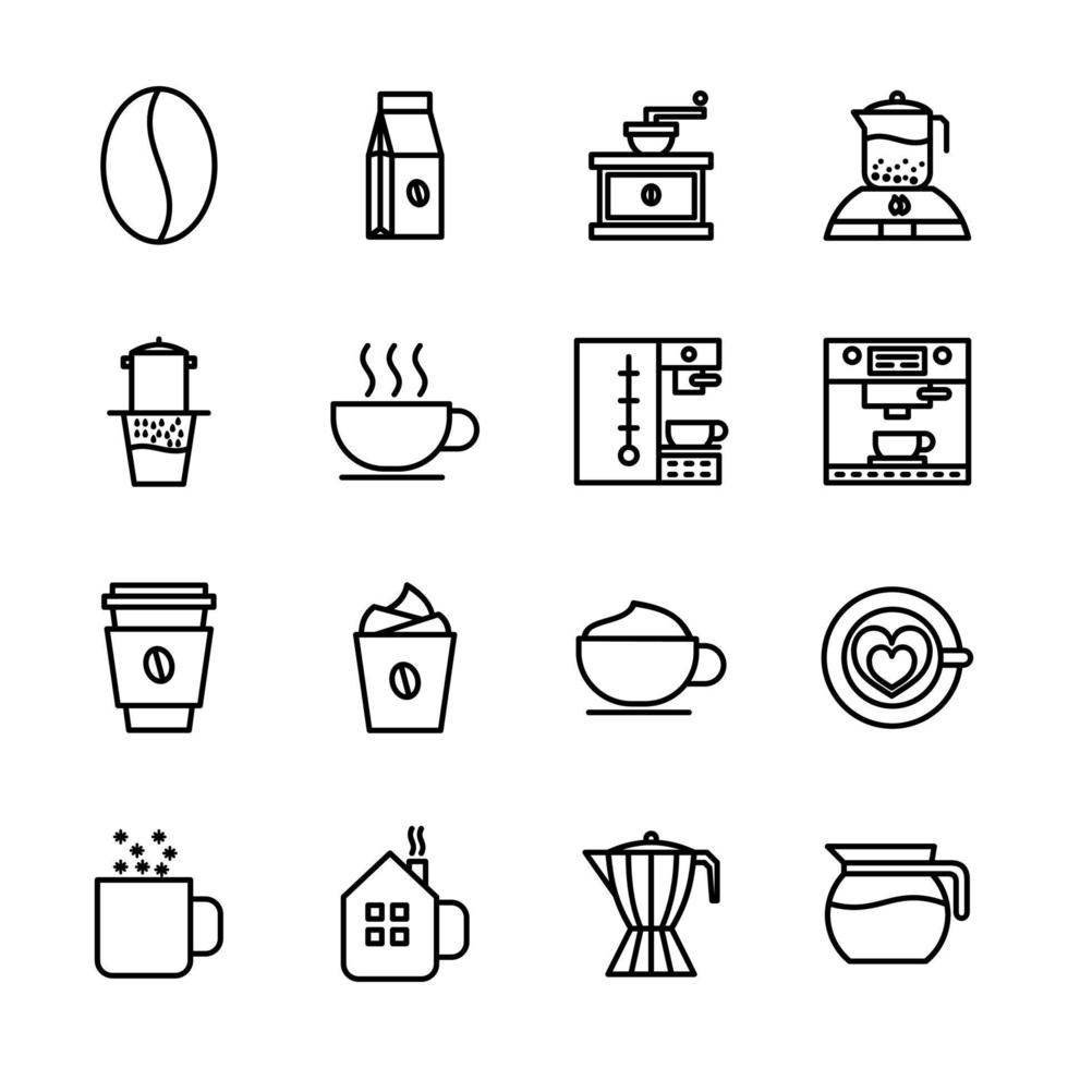 conjunto simple de iconos de línea vectorial relacionados con el café. contiene íconos como cezve, cafetera, frijoles y más vector