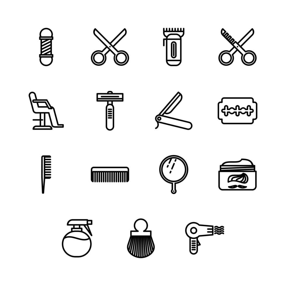 elementos de peluquería - conjunto mínimo de iconos web de línea delgada. colección de iconos de contorno. ilustración vectorial simple. vector