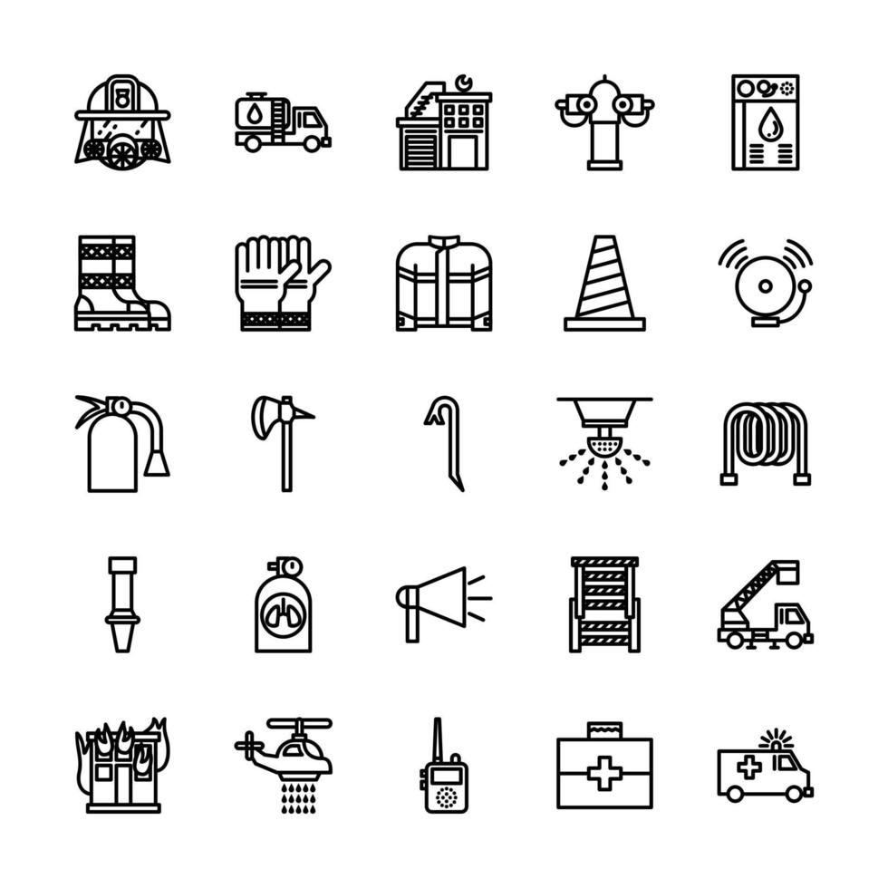 Fire related icons, thin vector icon set, black and white kit