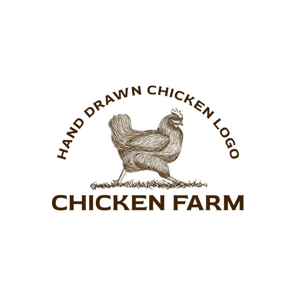 Chicken hand drawn illustration. Chicken meat and eggs vintage produce elements. Badges and design elements for the chicken manufacturing. Vector illustration