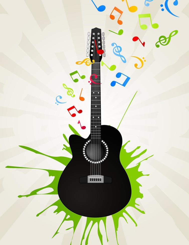 Notes take off from a guitar. A vector illustration